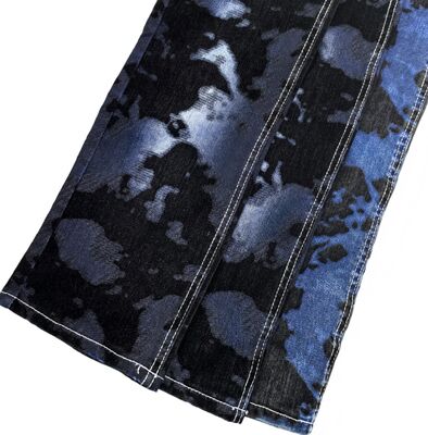Buy Maillard Style Black Flocked Denim Fabric Dark Blue 70%Cotton Unique Design For Jeans online manufacture