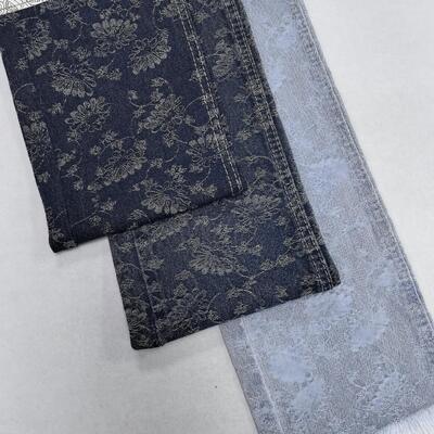 Buy Blue Special Flower Jacquard Denim Fabric  10oz Middle Weight For Lady Jeans Or Jacket In Stock online manufacture